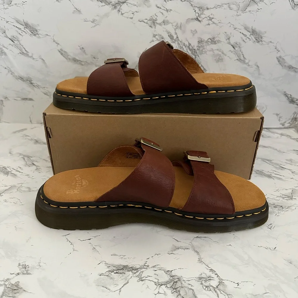 Dr. Martens Josef Nubuck Leather Mules Slip On Sandals Brown Buckle Men Size 13